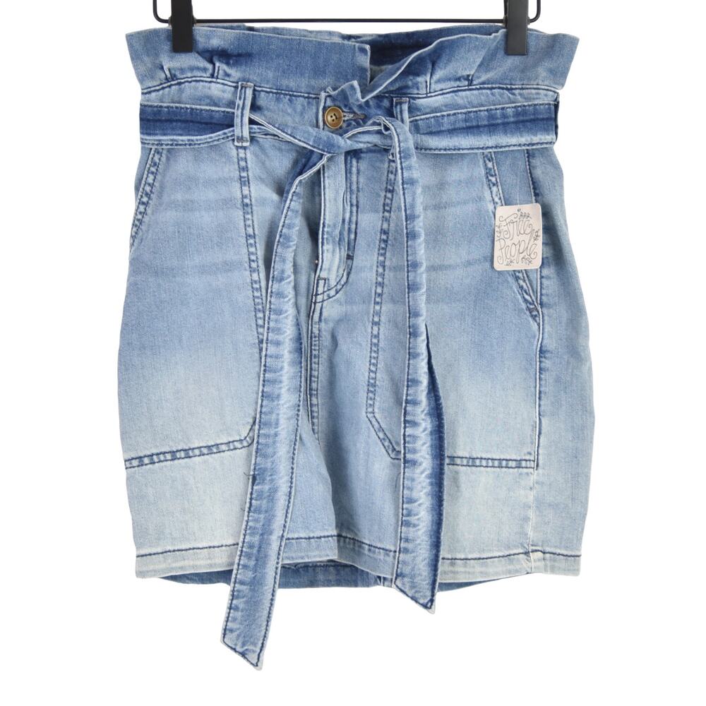 Free People Splendor In the Grass Paperbag High Waist Denim Skirt, size 2, NWT